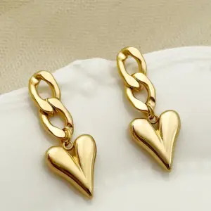 Wholesale PVD Coated Real Gold Plated 14K Gold Heart Shape 304 Stainless Steel IG Style Waterproof Non Tarnish Drop Earrings