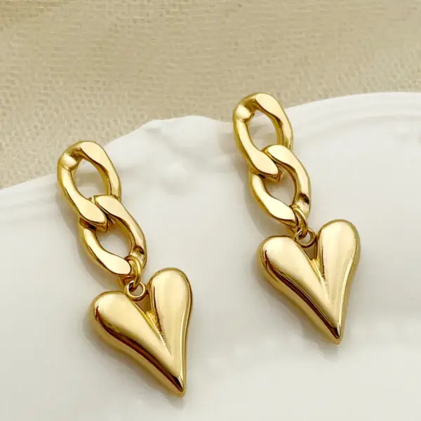 Wholesale PVD Coated Real Gold Plated 14K Gold Heart Shape 304 Stainless Steel IG Style Waterproof Non Tarnish Drop Earrings