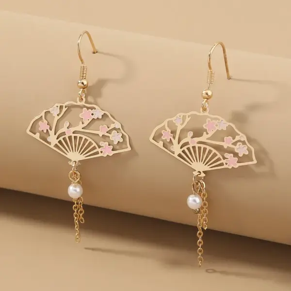 Wholesale Retro Tower Sector Ferroalloy Copper Plating Artificial Pearls Zircon Women's Drop Earrings 1 Pair