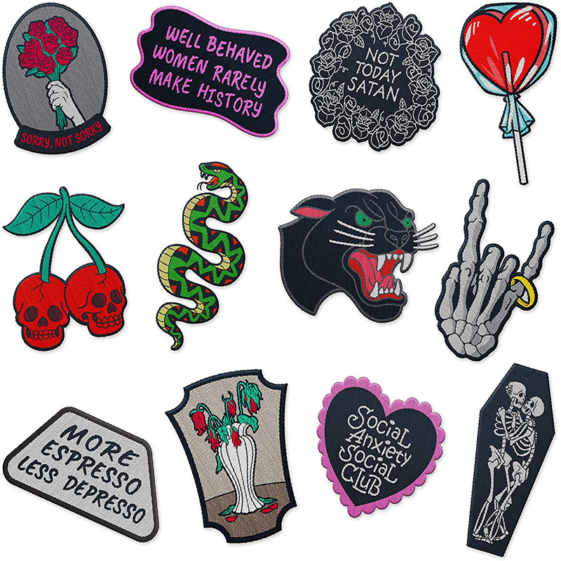 Wholesale Woven Label Cloth Patch for Clothing Decoration Cherry Woven Label Ironing Skull Patch Patch Bag Ghost Hand Collar Label