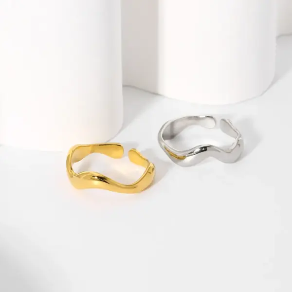 Wholesale PVD Coated Real Gold Plated 18K Gold Solid Color 304 Stainless Steel IG Style Nordic Style French Style Waterproof Non Tarnish Open Rings