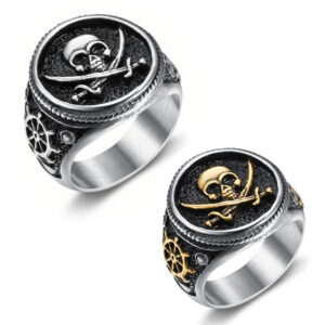 Wholesale NIGHTWORKS Europe, America and Caribbean Pirates Skull Seal Ring Men's Retro Index Finger Large Size Stainless Steel Ring