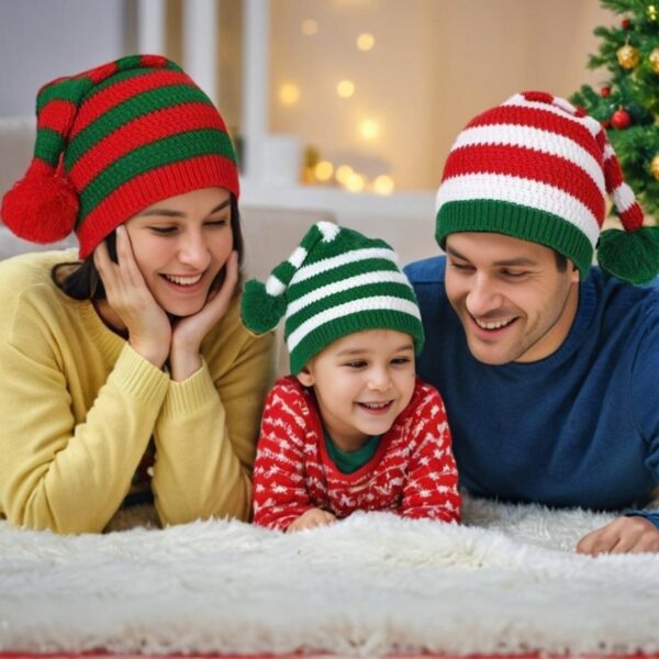 Wholesale Christmas Knitted Autumn/Winter Striped Pom-Pom Holiday Wool Hat