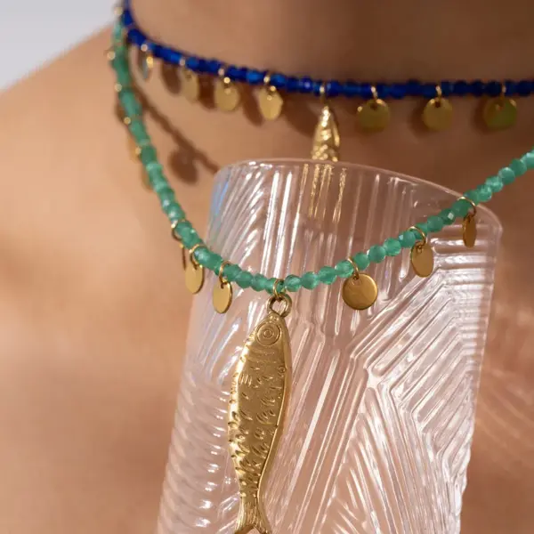 Wholesale Casual Elegant Lady Fish 304 Stainless Steel Natural Stone Beaded Chain Beaded Necklaces Wholesale