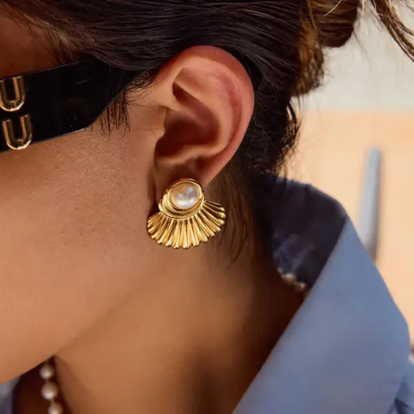 PVD Coated Real Gold Plated Geometric Shell 316 Stainless Steel Original Design Modern Style Commute Waterproof Non Tarnish Jewelry Set