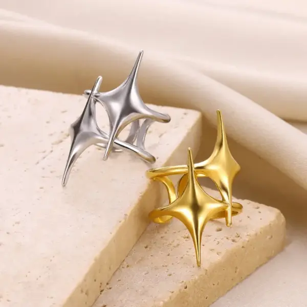 Wholesale PVD Coated Real Gold Plated Geometric 304 Stainless Steel Nordic Style Hip-Hop Classic Style Waterproof Non Tarnish Open Rings