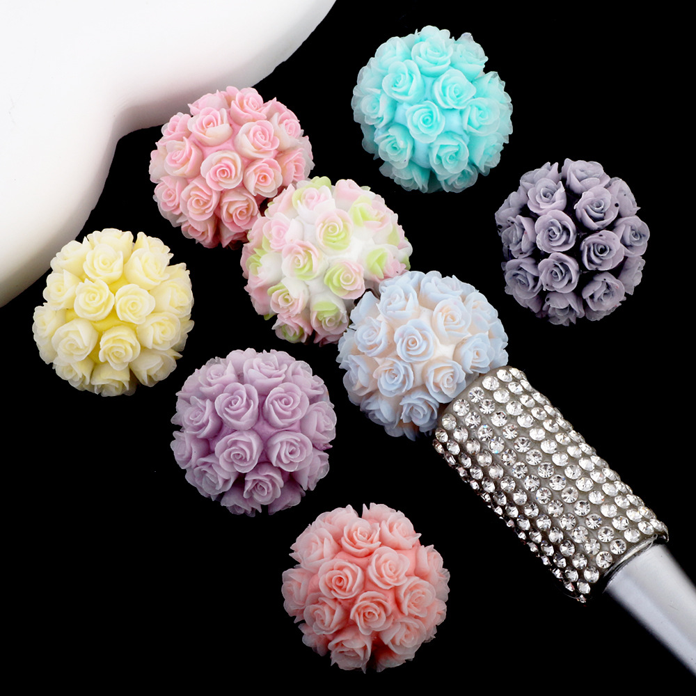 Wholesale Colorful rose luminous flower ball clay ill ball straight hole beads DIY