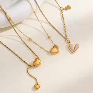 Wholesale PVD Coated Real Gold Plated 18K Gold Heart Shape 304 Stainless Steel Elegant Sexy Romantic Waterproof Non Tarnish 304 Stainless Steel Lobster Trigger Clasp Closure Pendant Necklace