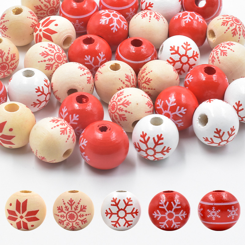 Wholesale DIY Aessories Christmas Colorfulful Snowflake Wood Beads