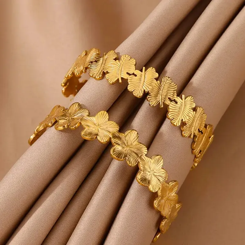Wholesale PVD Coated Real Gold Plated 18K Gold Geometric 304 Stainless Steel Retro Simple Style Waterproof Non Tarnish 304 Stainless Steel Bangle