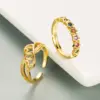 Wholesale Fashion Copper-plated Gold Micro-inlaid Color Zircon Ring