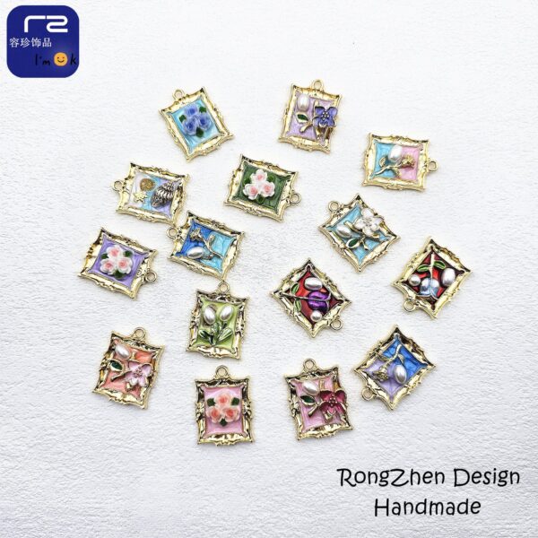 Wholesale Vintage Photo Frame Famous Painting French Earrings Necklace Pendant DIY Oil Painting Flower Monet Garden Alloy Oil Dropping Accessories