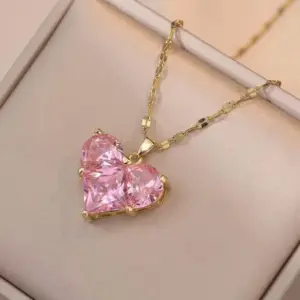 X0492-Pink Zirconia Love Necklace