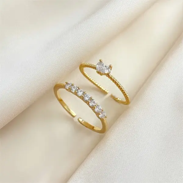 Wholesale 1 Piece Retro Heart Shape Copper Inlay Zircon Open Ring