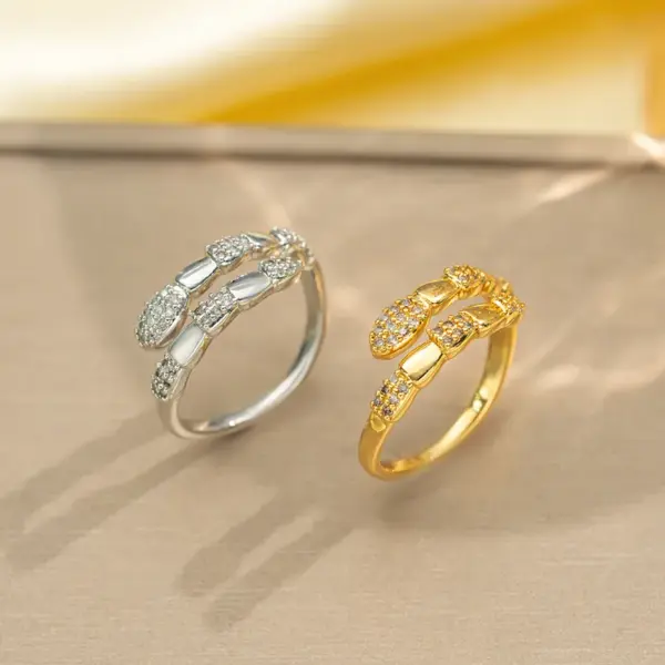 Wholesale Jewelry Elegant Classic Style Heart Shape Snake Butterfly Copper Zircon 18K Gold Plated K Gold Plated Inlay Open Rings