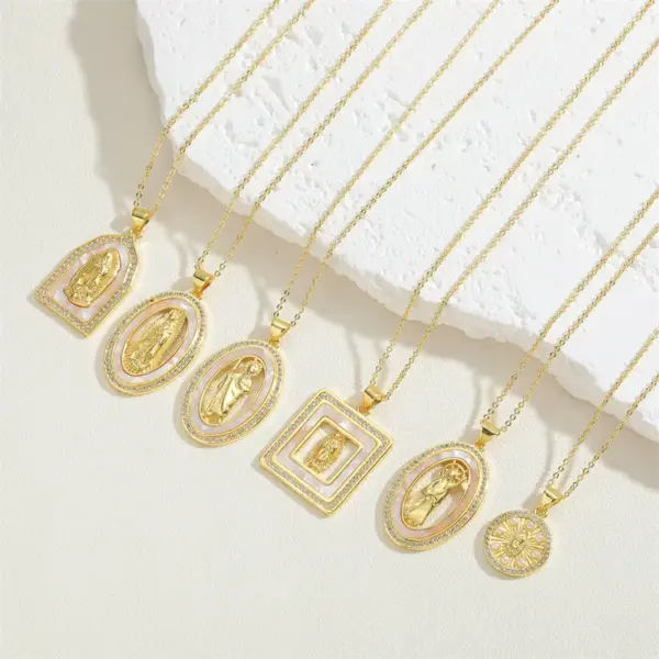 Wholesale Vintage Style Simple Style Human Copper Plating Inlay Shell Zircon 14k Gold Plated Pendant Necklace