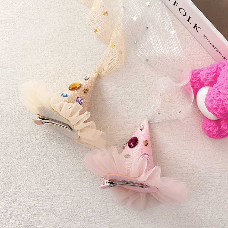 Wholesale Princess Style Ser Fairy Mesh Ribbon Rhinestone Party Birthday Hat Hair Clip Christmas Headwear Holiday Atmosphere