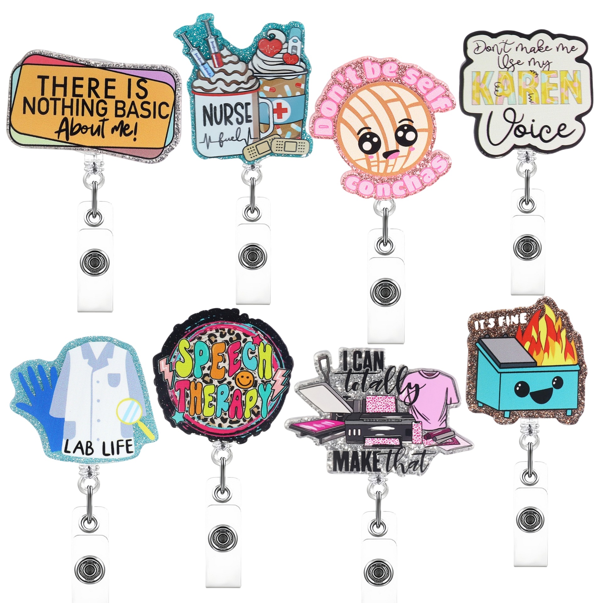 Wholesale Cross-border source acrylic glitter Funny creative medical nurses medical students telescopic badge easy-to-pull buckle badge clip