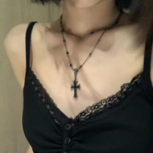 Dark cross beaded necklace x2538