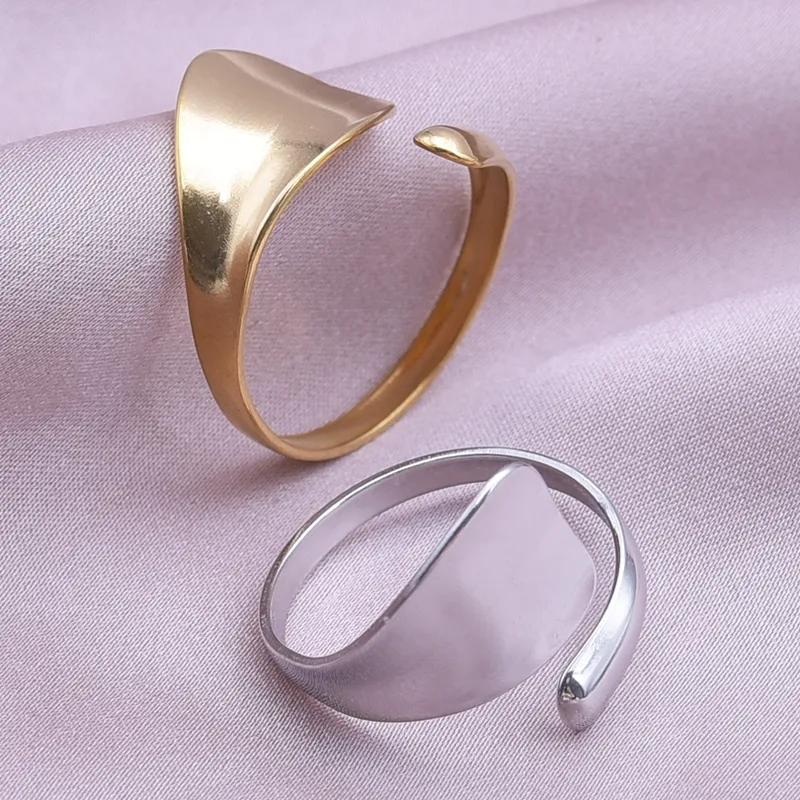 Wholesale PVD Coated Real Gold Plated 18K Gold Geometric 304 Stainless Steel Simple Style Waterproof Non Tarnish Open Rings