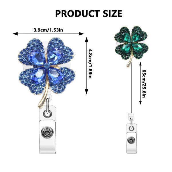 Wholesale New Lucky Four-Leaf Clover Rhinestone Retractable Rotating Badge Scroll for Medical Professionals and Women, Easy-Pull Buckle Brooch