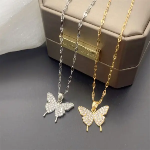 Wholesale PVD Coated Real Gold Plated Butterfly Stainless Steel Fashion Waterproof Non Tarnish Necklace