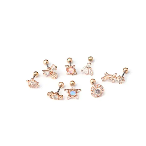 Copper Artificial Gemstones Ear Cartilage Rings & Studs Geometric Waterproof Non Tarnish Surgical Steel Women'S