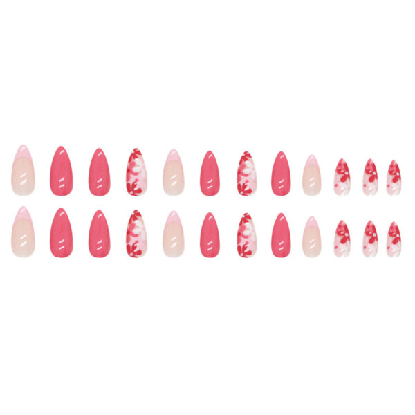 Wholesale Pink girl almond armour full printed flower fake nails finished European and American ins Wind gentle girl wearing armour