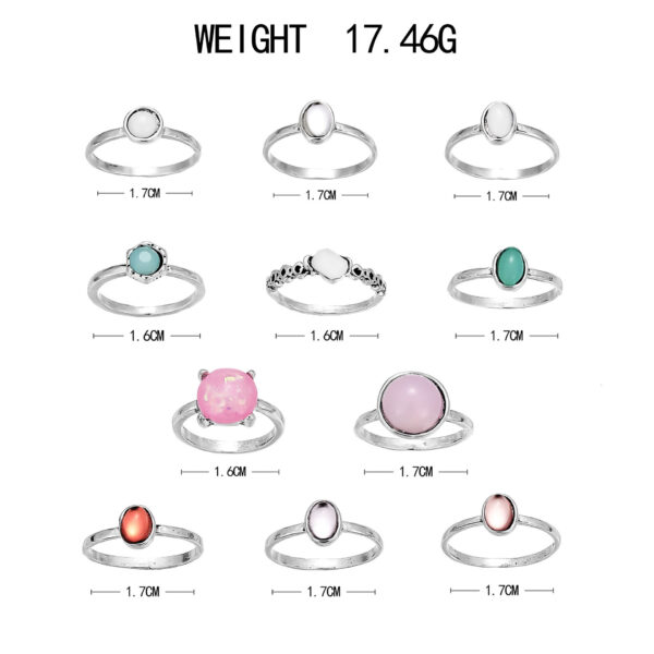 Wholesale New European and American combination ring fashion colorful candy color gem 11 suit ring jewelry factory direct sales