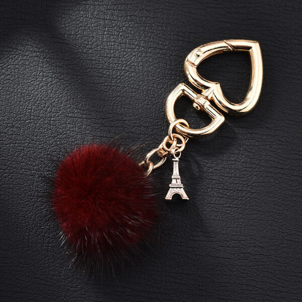 Wholesale mink fur love keychain elegant fur small pendant fur ball alloy love keychain