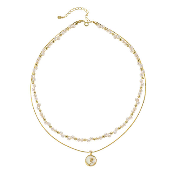 Wholesale Rose Stacked Double-Layered Pearl Necklace Accessories for Women Summer High-End Clavicle Chain Accessible Luxury Niche Necklace Jewelry
