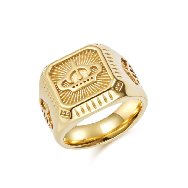 oly-e6b7ba17875531edb0b636c589db9736 Wholesale Stainless steel 18K gold plated crown titanium steel ring for men