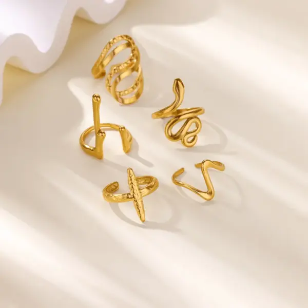 Wholesale 304 Stainless Steel Geometric PVD Coated Stone-Free Real Gold Plated Elegant Simple Style Waterproof Non Tarnish Plating Open Rings