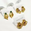 Wholesale 18K Gold Plated 304 Stainless Steel Ion Plating (IP) Flower Waterproof Non Tarnish Elegant Retro Ear Studs For Women's