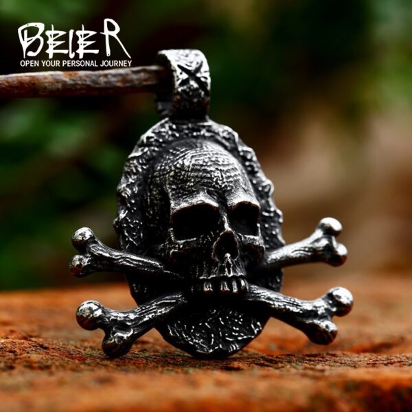 Wholesale beier cross-border foreign trade stainless steel jewelry wholesale new vintage skull bone titanium steel pendant necklace
