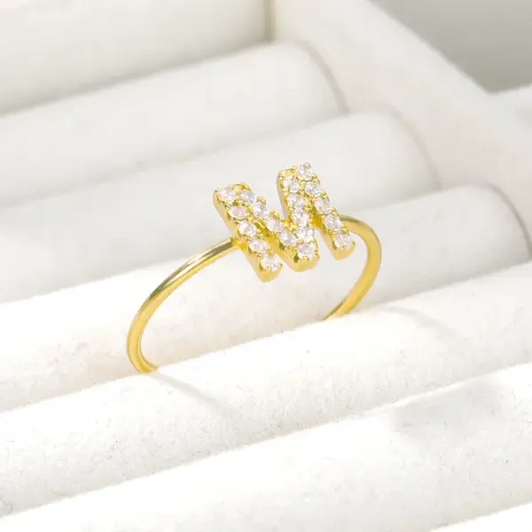 Wholesale PVD Coated Real Gold Plated Letter Stainless Steel Simple Style Waterproof Non Tarnish Rings
