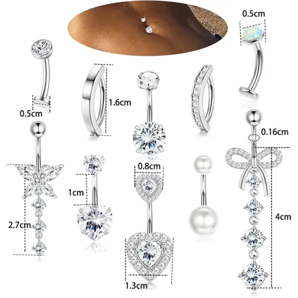 Wholesale Factory Direct Sales 10-Piece Pink Series Peach Heart Navel Ring Navel Stud Butterfly Navel Buckle Piercing Jewelry