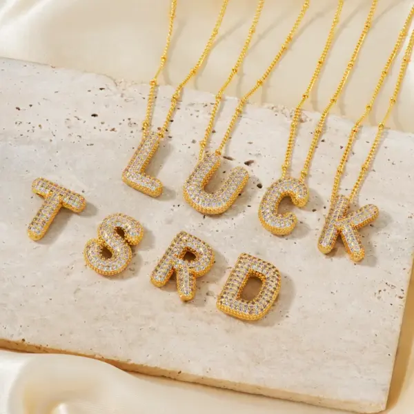 Wholesale 304 Stainless Steel Copper K Gold Plated Three-dimensional Inlay Letter Zircon Pendant Necklace