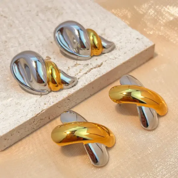 Wholesale PVD Coated Real Gold Plated 18K Gold Geometric 304 Stainless Steel Elegant Luxurious Waterproof Non Tarnish Ear Studs