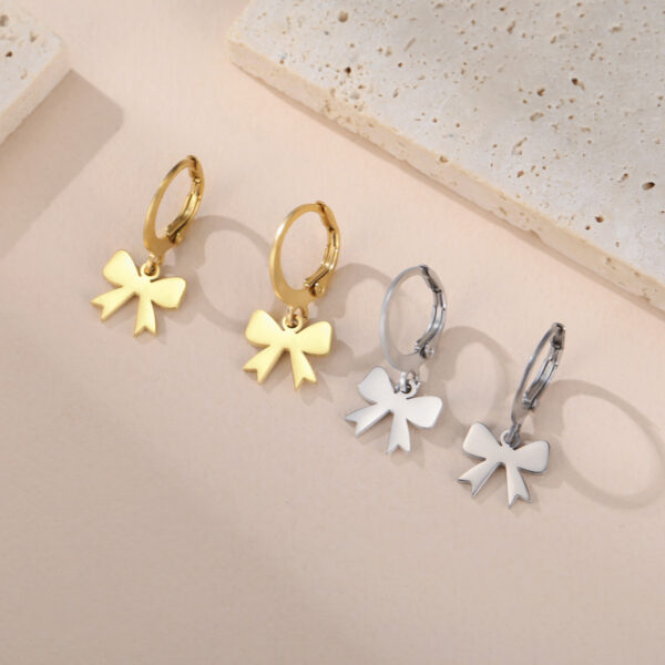 Wholesale Cute Small Bow Hanging Earrings Women's Girls Stainless Steel Bow Tie Hoop Earrings Sweet Jewelry Birthday Gift