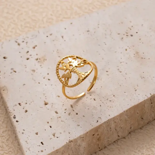 PVD Coated Geometric 304 Stainless Steel IG Style Retro Waterproof Non Tarnish Open Ring