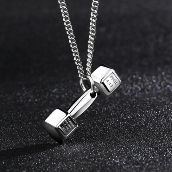 oly-e6dc609d5f9948a684e81fcb123f9273 Wholesale Fashion Fitness Barbell Dumbbell Men's Necklace Domineering Trendy Men's Titanium Steel Clavicle Cole Pendant Pendant Women