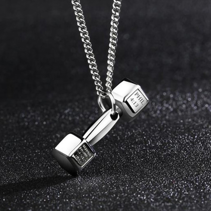 Wholesale 2024 Fashion Fitness Barbell Dumbbell Men's Necklace Domineering Trendy Men's Titanium Steel Clavicle Cole Pendant Pendant Women