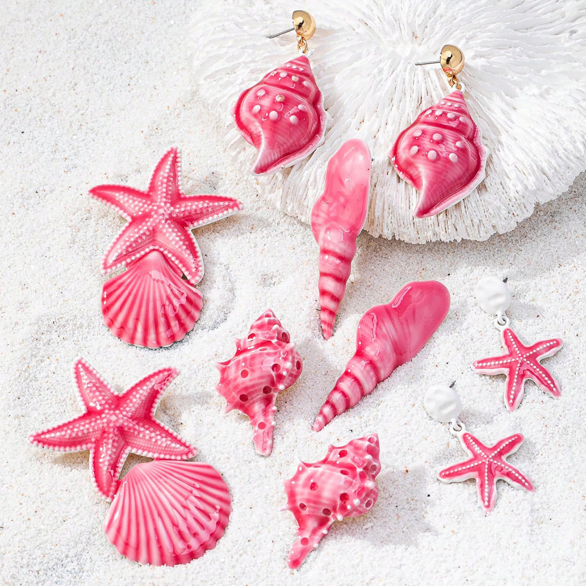 Wholesale Pink starfish conch shell women's earrings