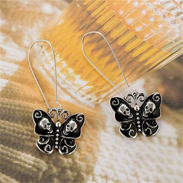 Wholesale Black skull butterfly long earrings Retro Gothic earrings