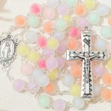 Wholesale 8mm frosted colorful beads cross necklace