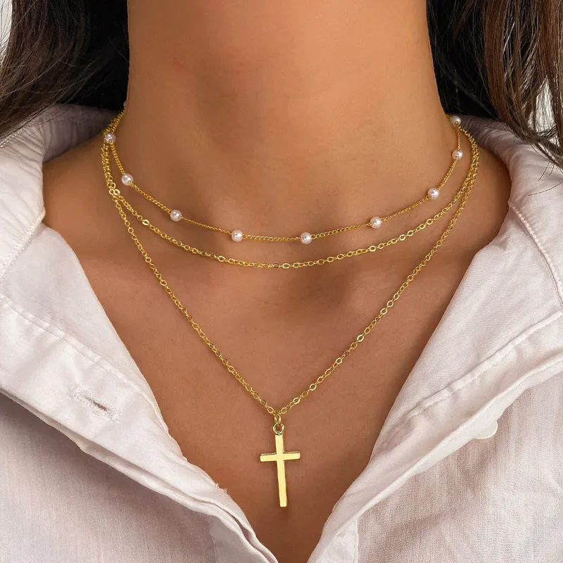 Wholesale Simple Style Classic Style Cross Alloy Wholesale Layered Necklaces