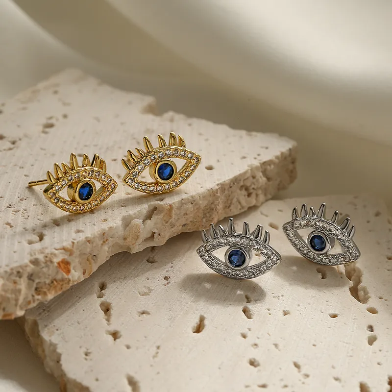 Wholesale 1 Pair Casual Streetwear Devil's Eye Plating Inlay Copper Zircon 18k Gold Plated White Gold Plated Ear Studs