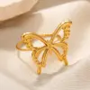 PVD Coated Real Gold Plated Butterfly 304 Stainless Steel Sweet Simple Style Waterproof Non Tarnish Rings