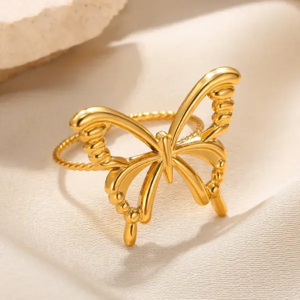 PVD Coated Real Gold Plated Butterfly 304 Stainless Steel Sweet Simple Style Waterproof Non Tarnish Rings